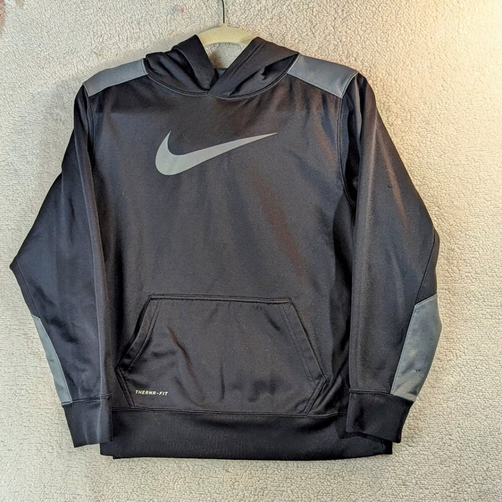 Nike Boy's XL Therma-Fit Hoodie Jacket Pull Over Black and Gray